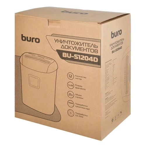 Шредер Buro Office BU-S1204D (секр.P-4) фрагменты 12лист. 21лтр. пл.карты CD
