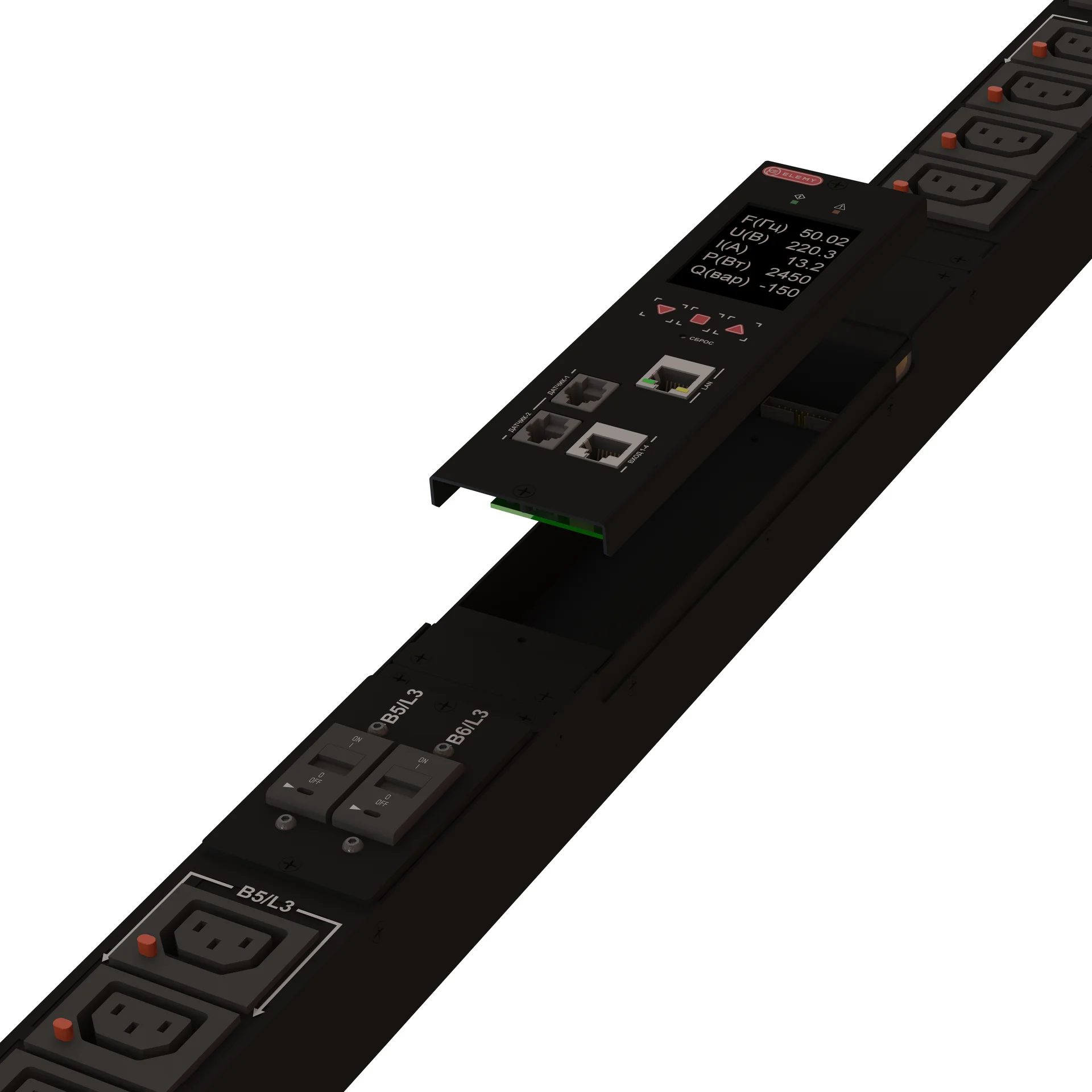 Блок розеток интеллектуальный iPDU-6034: ZeroUnit, 400V, 32А, in IEC60309 P+N+E, out (24) C13 с фиксацией e-lock
