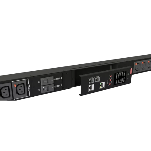 Блок розеток интеллектуальный iPDU-6024: ZeroUnit, 400V, 16А, in IEC60309 P+N+E, out (24) C13 с фиксацией e-lock
