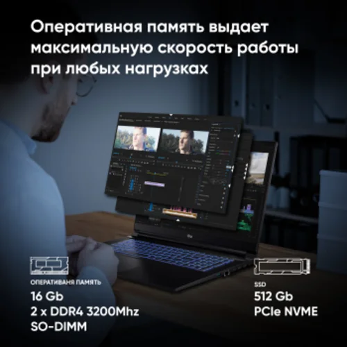Ноутбук IRU Калибр 15ALC Core i5 12500H 16Gb SSD512Gb NVIDIA GeForce RTX 3050 4Gb 15.6" IPS FHD Free DOS black WiFi BT Cam 3465mAh (1930300)