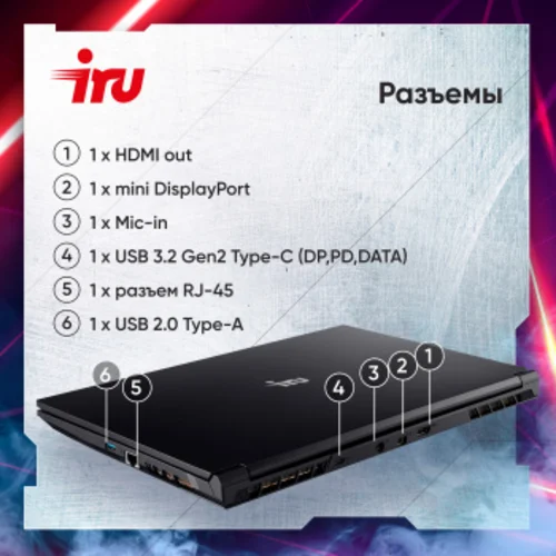 Ноутбук IRU Калибр 15ALC Core i5 12500H 16Gb SSD512Gb NVIDIA GeForce RTX 3050 4Gb 15.6" IPS FHD Free DOS black WiFi BT Cam 3465mAh (1930300)