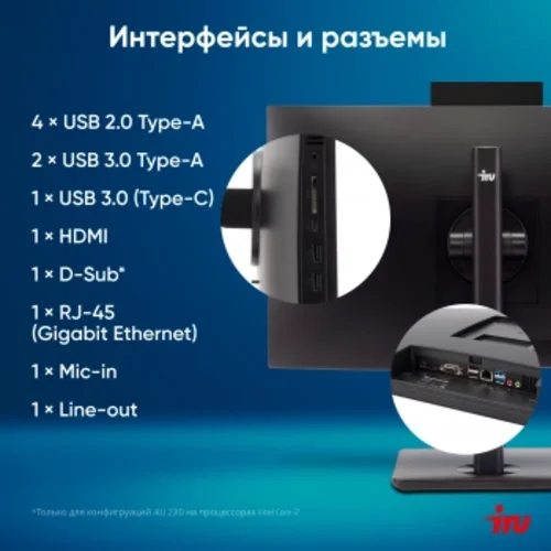 Моноблок IRU 23ID 23.8" Full HD i3 12100 (3.3) 8Gb SSD256Gb UHDG 730 CR Windows 11 Pro GbitEth WiFi