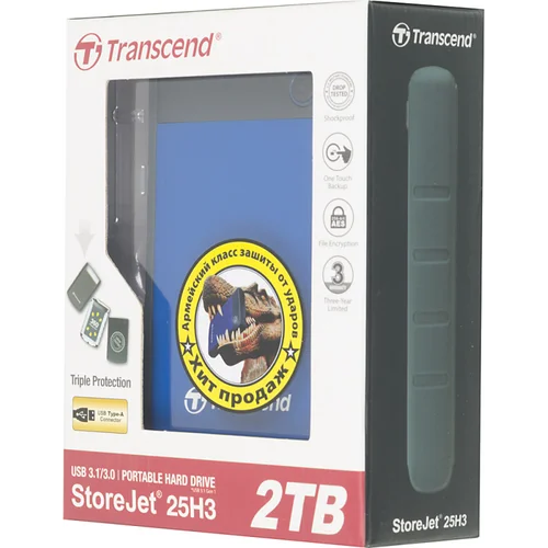 Жесткий диск Transcend USB 3.0 2Tb TS2TSJ25H3B StoreJet 25H3 (5400rpm) 2.5" синий