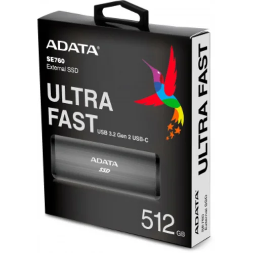 Накопитель SSD A-Data USB-C 512Gb ASE760-512GU32G2-CTI SE760 1.8" серый