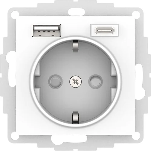 Розетка AtlasDesign 16А с 2-мя заряд. устройствами USB тип A+C 5В/2.4А 2х5В/1.2А механизм бел. SE AT