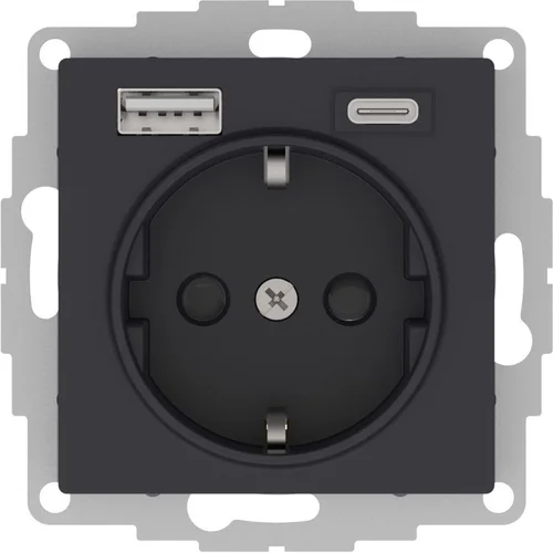 Розетка AtlasDesign 16А с 2-мя заряд. устройствами USB тип A+C 5В/2.4А 2х5В/1.2А механизм карбон SE