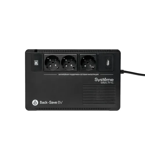 ИБП Back-Save BV Systeme Electric 600 ВА, автоматическая регулировка напряжения, 3 розетки Schuko, 230 В, 1 USB Type-A