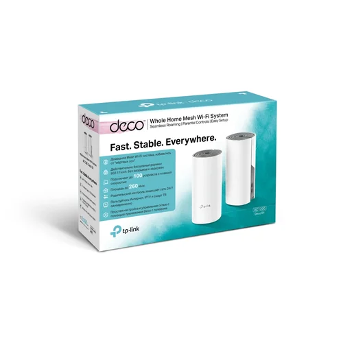 Комплект - Беспроводной маршрутизаитор AC1200 Домашняя Mesh Wi-Fi система Deco E4 (2 устройства)