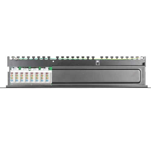 Коммутационная панель NETLAN 19", 1U, 24 порта, Кат.5e (Класс D), 100МГц, RJ45/8P8C, 110/KRONE, T568A/B, экранированная, черная