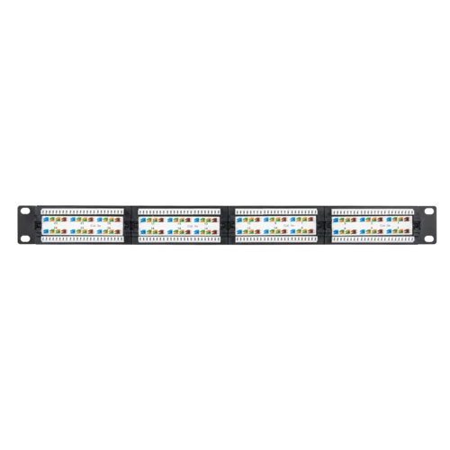 Коммутационная панель NETLAN 19", 1U, 24 порта, Кат.5e (Класс D), 100МГц, RJ45/8P8C, 110/KRONE, T568A/B, неэкранированная, черная