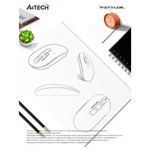 Мышь A4Tech Fstyler FG20 серый оптическая (2000dpi) беспроводная USB для ноутбука (4but)