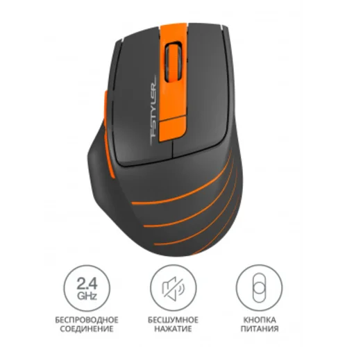 Мышь A4Tech Fstyler FG30S серый/оранжевый оптическая (2000dpi) silent беспроводная USB (6but)
