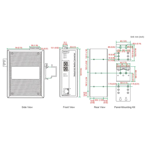 Медиаконвертер Ethernet 10/100BaseTX в 100BaseFX (многомодовое оптоволокно) в металлическом корпусе MOXA