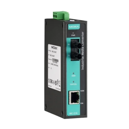 Медиаконвертер Ethernet 10/100BaseTX в 100BaseFX (многомодовое оптоволокно) в металлическом корпусе с расширенным диапазоном температур MOXA