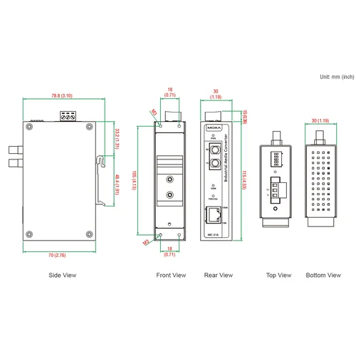 IMC-21A-S-SC Медиаконвертер Ethernet 10/100BaseTX в 100BaseFX (одномодовое оптоволокно) в металлическом корпусе MOXA