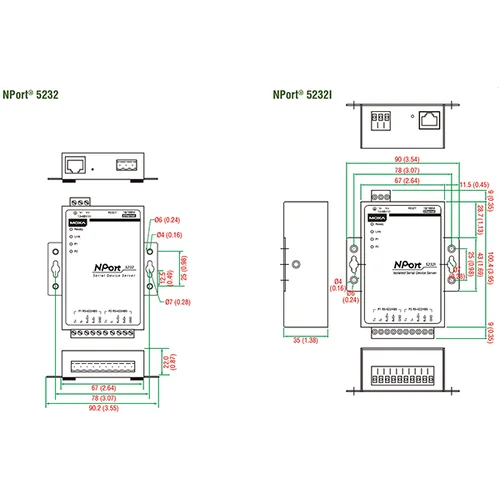 NPort 5232i 2-портовый асинхронный сервер RS-422/485 в Ethernet с изоляцией 2 КВ