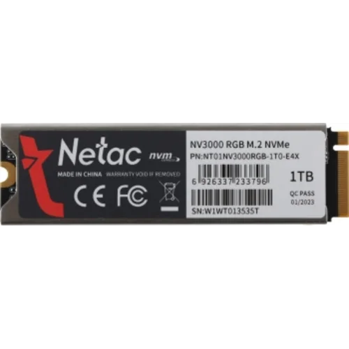 Накопитель SSD Netac PCIe 3.0 x4 1TB NT01NV3000RGB-1T0-E4X NV3000 RGB M.2 2280