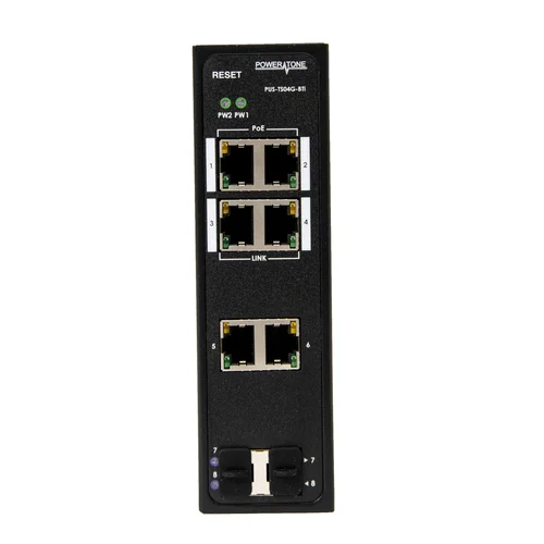 Неуправляемый промышленный 4 портовый PoE коммутатор POWERTONE PUS-TS04G-BTi с портами до 90Вт