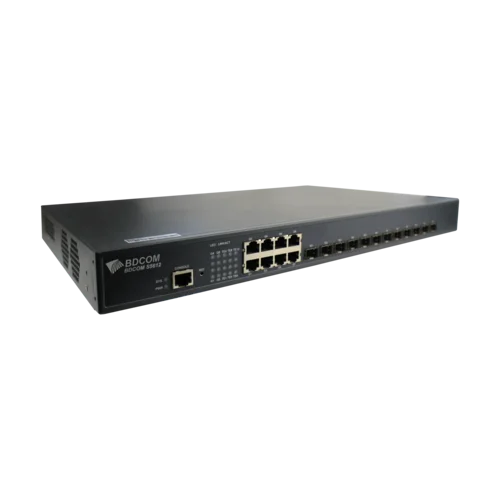 Управляемый коммутатор уровня 3 BDCOM S5612, 8x 10/100/1000Base-T, 12x 1/10GE SFP+, 1x 220VAC (встроенный БП)