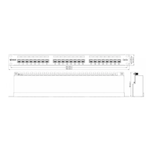 Коммутационная панель SNR, 19" экранированная, 1U, 24 порта, cat.6, горизонтальная заделка