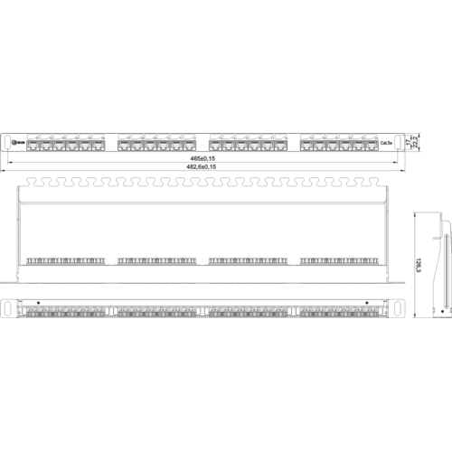 Коммутационная панель SNR, 19" неэкранированная, 0.5U, 24 порта, cat.5e, горизонтальная заделка