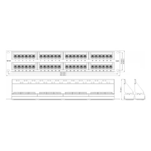 Коммутационная панель SNR, 19" неэкранированная, 2U, 48 портов, cat.6, горизонтальная заделка