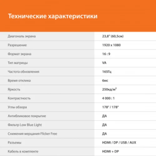 Монитор SunWind 23.8" SUN-M24BG110 черный VA LED 16:9 HDMI матовая 250cd 178гр/178гр 1920x1080 165Hz