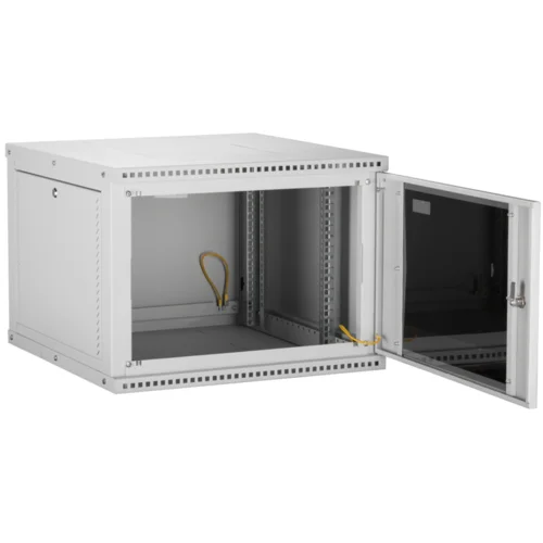 Настенный разборный шкаф TLK 19", 12U, стеклянная дверь, Ш600хВ569хГ450мм, 1 пара монтажных направляющих, серый