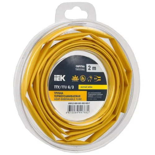 Трубка термоусадочная ТТУ нг-LS 6/3 желт. (уп.2м) IEK UDR12-006-003-002-K05-T