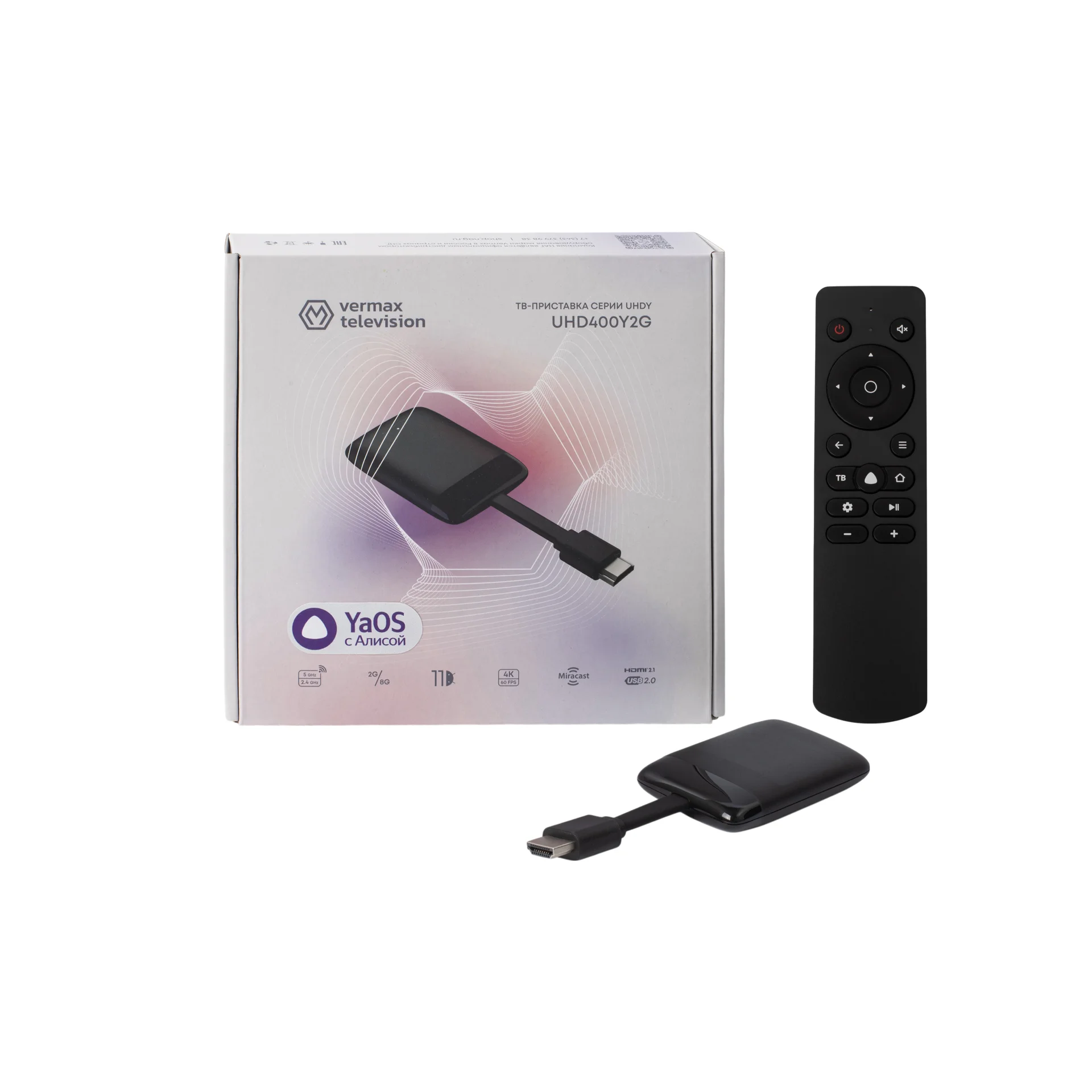Приставка телевизионная HDMI-Dongle 4K IPTV Vermax UHD400Y2G Yandex