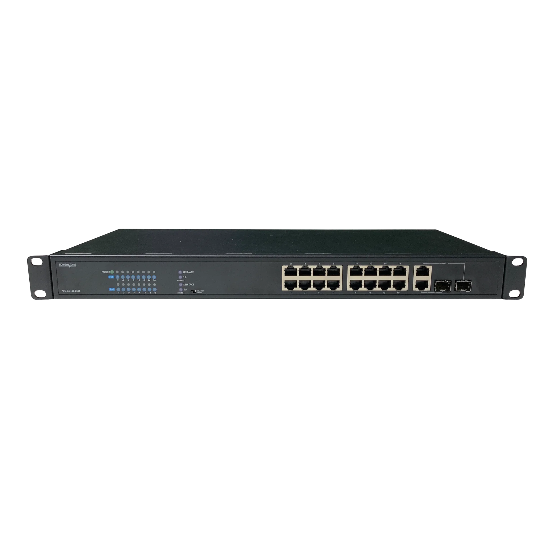 Неуправляемый стоечный 16 портовый PoE коммутатор POWERTONE PUS-CC16L ...