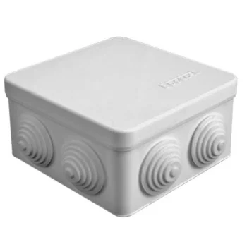 Коробка распределительная ОП 105х105х56мм IP54 7 выходов 4 гермоввода крышка защелкивающаяся сер. Ep Коробка распределительная ОП 105х105х56мм IP54 7 выходов 4 гермоввода крышка защелкивающаяся сер. Ep