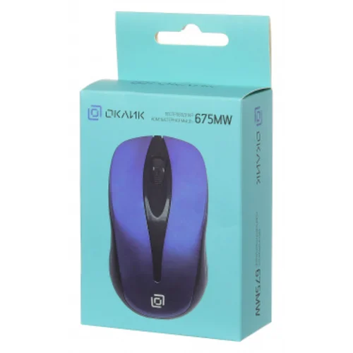 Мышь Оклик 675MW черный/синий оптическая (1200dpi) беспроводная USB для ноутбука (3but)