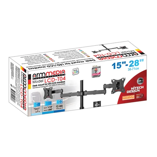 Кронштейн для мониторов Arm Media LCD-T04 черный 15"-28" макс.14кг настольный поворот и наклон Кронштейн для мониторов Arm Media LCD-T04 черный 15"-28" макс.14кг настольный поворот и наклон
