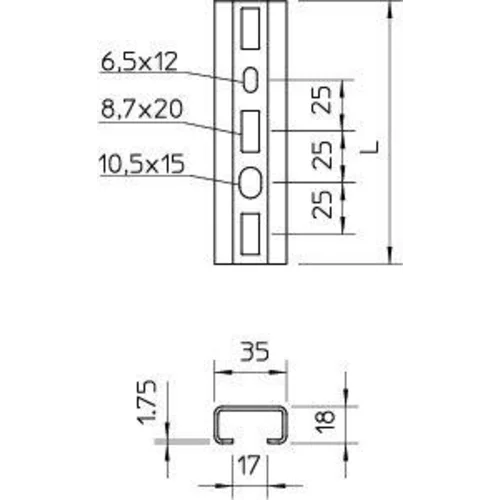 Рейка профильная 200х35х18 1268 SL 200 FS OBO 1104357 Рейка профильная 200х35х18 1268 SL 200 FS OBO 1104357