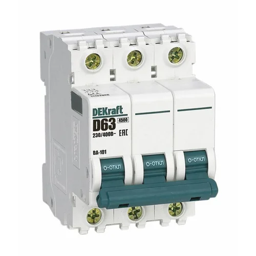 Выключатель автоматический модульный 3п D 63А 4.5кА ВА-101 DEKraft 11132DEK Выключатель автоматический модульный 3п D 63А 4.5кА ВА-101 DEKraft 11132DEK