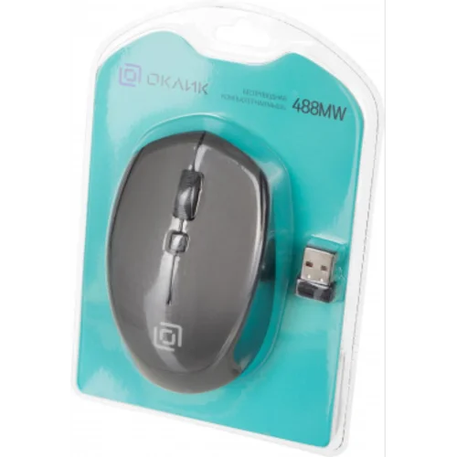Мышь Оклик 488MW черный/серый оптическая (1600dpi) беспроводная USB для ноутбука (4but)