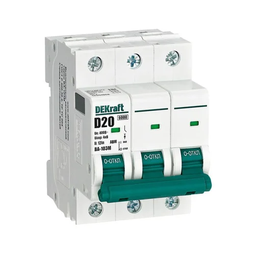Выключатель автоматический модульный 3п D 20А 6кА ВА-103M без теплозащиты DEKraft 12557DEK