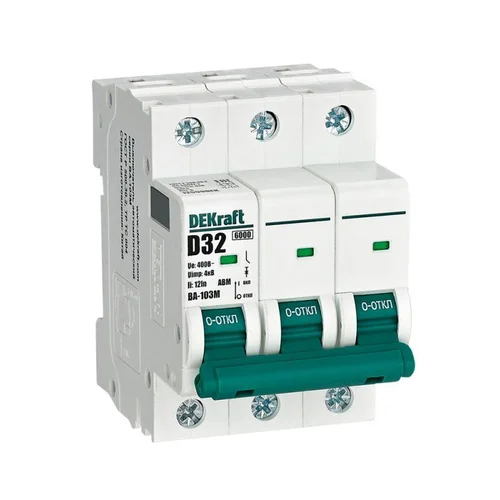 Выключатель автоматический модульный 3п D 32А 6кА ВА-103M без теплозащиты DEKraft 12559DEK