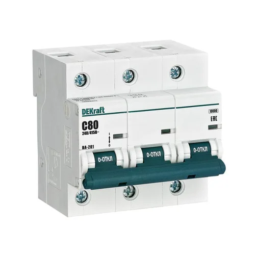 Выключатель автоматический модульный 3п C 80А 10кА ВА-201 DEKraft 13008DEK Выключатель автоматический модульный 3п C 80А 10кА ВА-201 DEKraft 13008DEK
