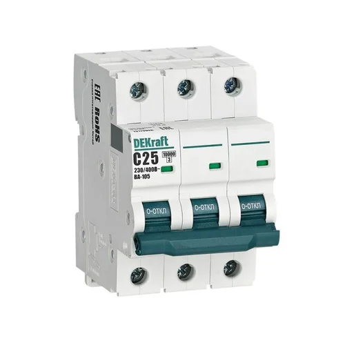 Выключатель автоматический модульный 3п C 25А 10кА ВА-105 DEKraft 13179DEK Выключатель автоматический модульный 3п C 25А 10кА ВА-105 DEKraft 13179DEK