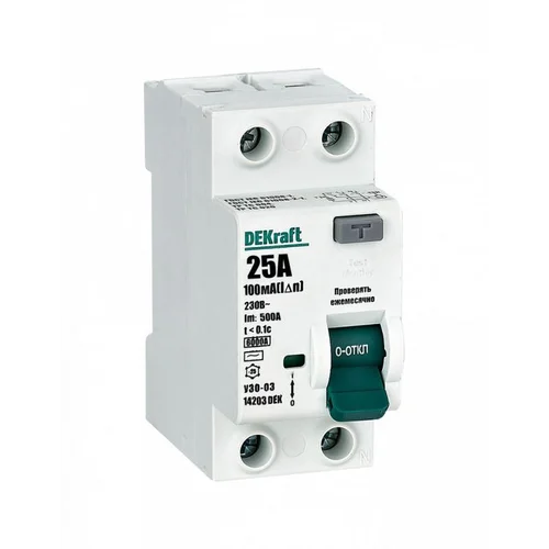 Выключатель дифференциального тока (УЗО) 2п 25А 10мА тип AC 6кА УЗО-03 DEKraft 14203DEK Выключатель дифференциального тока (УЗО) 2п 25А 10мА тип AC 6кА УЗО-03 DEKraft 14203DEK