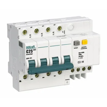 Выключатель автоматический дифференциального тока 4п C 25А 30мА тип AC 4.5кА ДИФ-101 6.5мод DEKraft