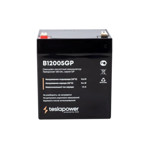 Свинцово-кислотный аккумулятор teslapower 12В 5Ач, серия GP Свинцово-кислотный аккумулятор teslapower 12В 5Ач, серия GP