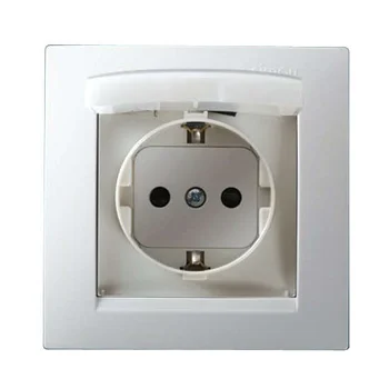 Розетка 1-м СП Simon15 16А IP44 250В с заземл. Schuko защ. шторки с крышкой винт. клеммы бел. Simon Розетка 1-м СП Simon15 16А IP44 250В с заземл. Schuko защ. шторки с крышкой винт. клеммы бел. Simon