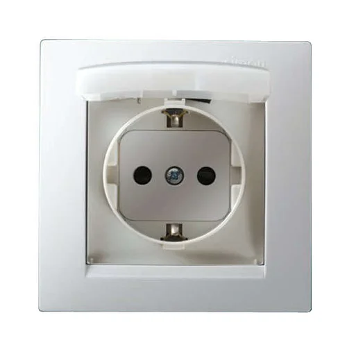 Розетка 1-м СП Simon15 16А IP44 250В с заземл. Schuko защ. шторки с крышкой винт. клеммы бел. Simon