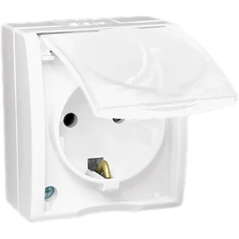 Розетка 1-м ОП Simon15 16А IP54 250В с заземл. Schuko защ. шторки с крышкой винт. клеммы бел. Simon Розетка 1-м ОП Simon15 16А IP54 250В с заземл. Schuko защ. шторки с крышкой винт. клеммы бел. Simon