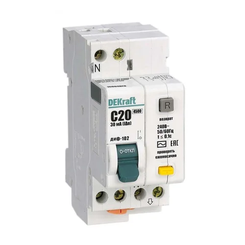 Выключатель автоматический дифференциального тока 2п (1P+N) C 20А 30мА тип AC 4.5кА ДИФ-102 2мод. DE