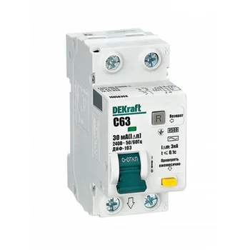 Выключатель автоматический дифференциального тока 2п (1P+N) C 63А 30мА тип AC 4.5кА ДИФ-103 DEKraft