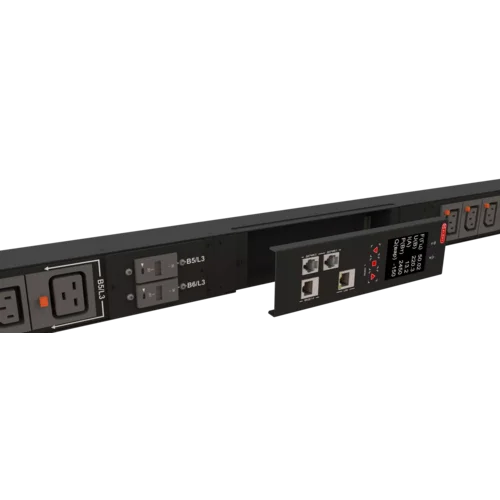 Блок розеток интеллектуальный iPDU-6022: ZeroUnit, 400V, 16А, in IEC60309 3P+N+E, out (6) C19; (18) C13 с фиксацией e-lock Блок розеток интеллектуальный iPDU-6022: ZeroUnit, 400V, 16А, in IEC60309 3P+N+E, out (6) C19; (18) C13 с фиксацией e-lock